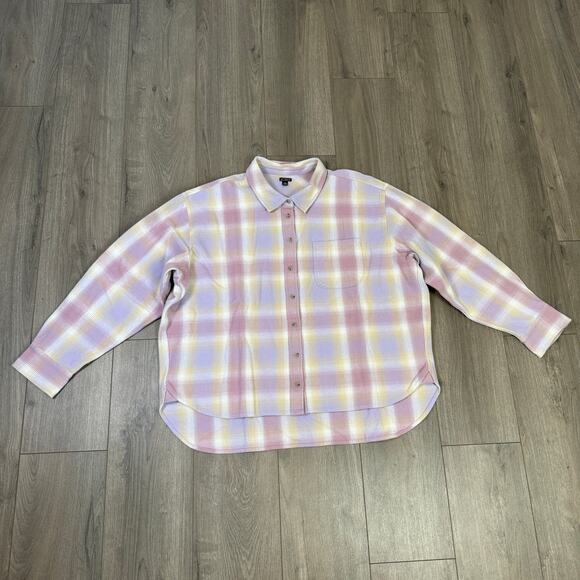J.Crew Relaxed Button Up Shirt Womens XXL Pink Yellow Plaid Flannel Long Sleeve - Picture 3 of 8